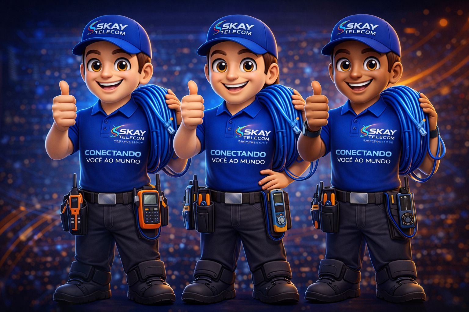 Mascotes da equipe SKAY Telecom